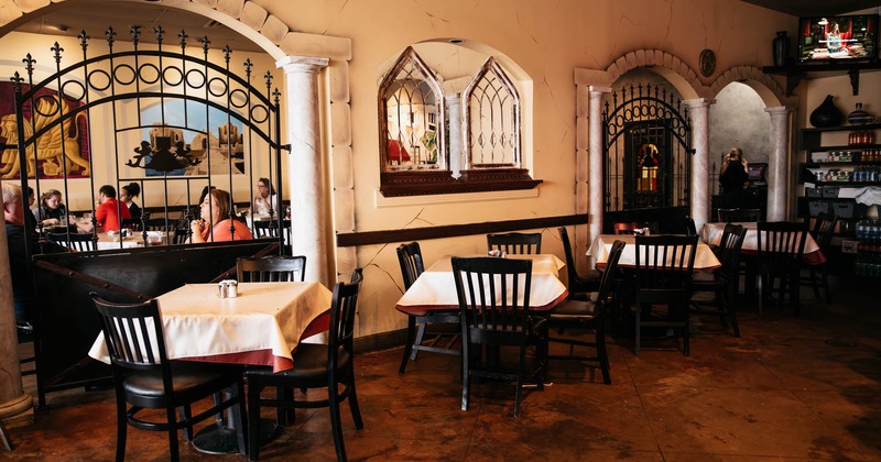 Interior, seating area, guests having fun