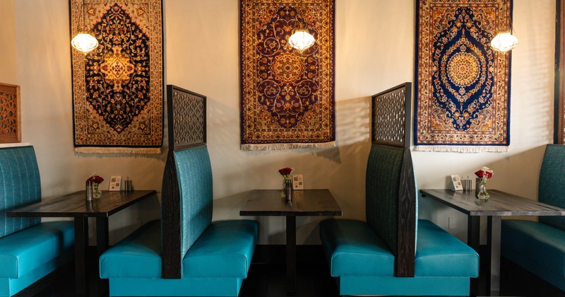 Interior, booths with tables