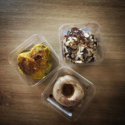 Aurora donut, Salad cookie and Cowboy cake (all gf - aurora vegan).