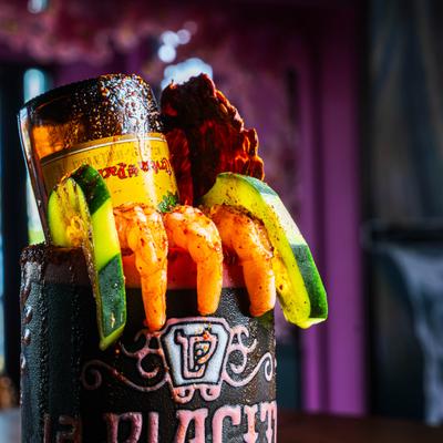 Michelada cocktail, close-up.