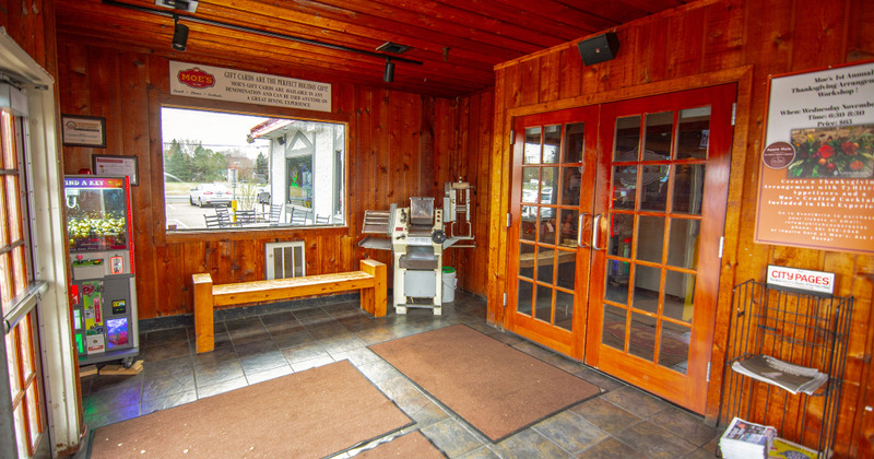 Interior, lobby area with bench