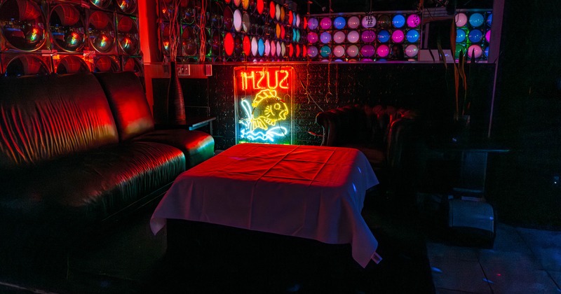 Interior, table, sofa and armchair