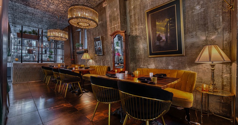 Interior, cozy corner with tables, couches and sofas