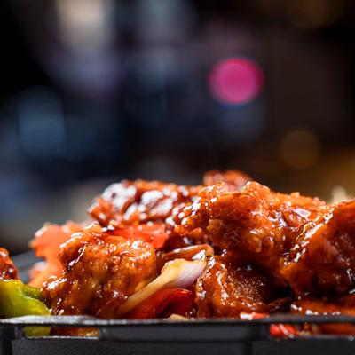 jerk general tso`s chicken platter.