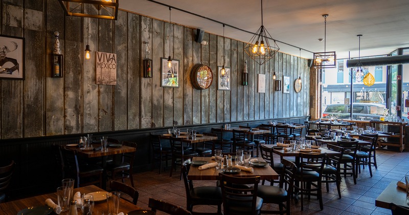 Nicely done interior dining area with set tables ready for guests