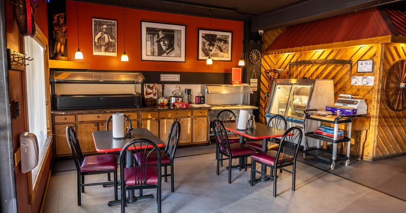 Interior, tables and seats, pictures on the wall