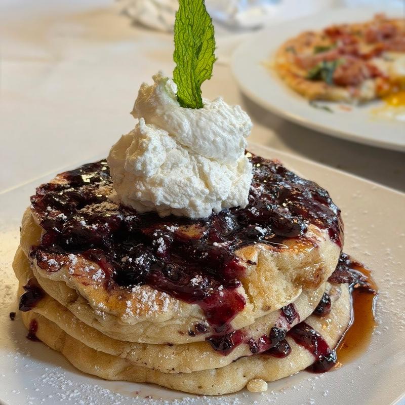 menu item 7 of 8, Blueberry Studded Pancakes
