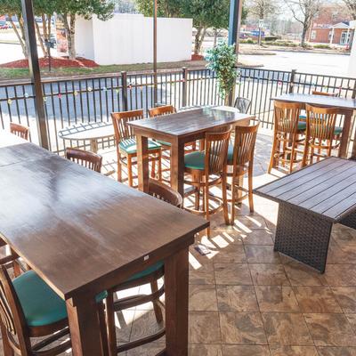 Exterior, covered patio, seating area.