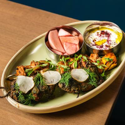 Mezze, meet, kebab plate.