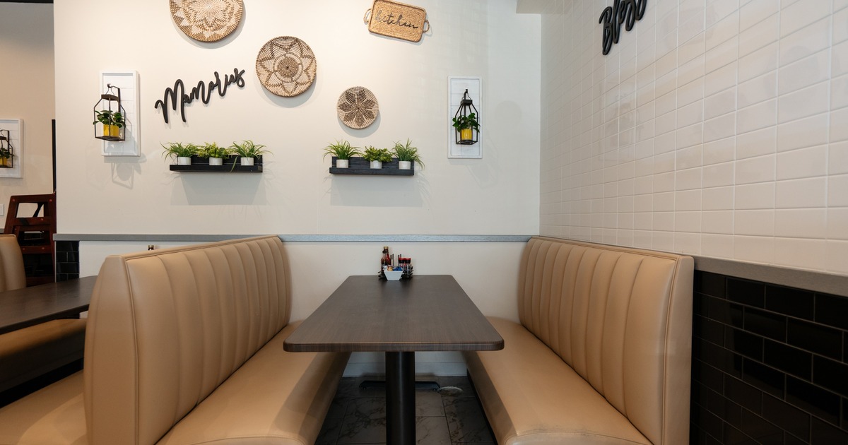 Interior, leather dining booth