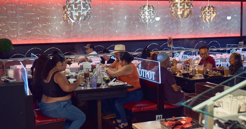 Interior, dining area, customers dining