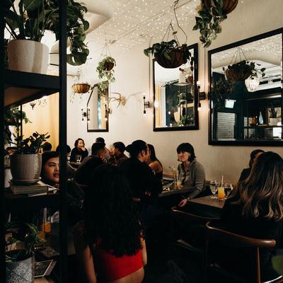 Guests socializing in a relaxed setting.