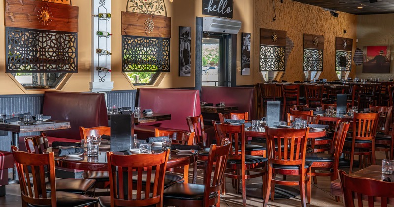 Interior, dining area, set tables ready for guests