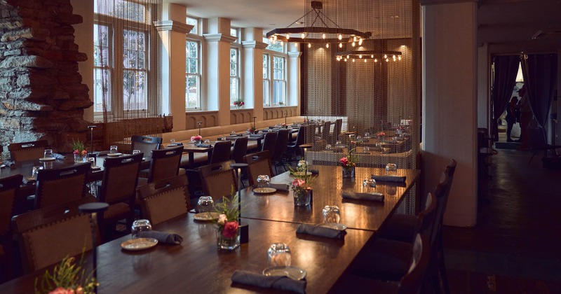 Dining area, set tables ready for guests