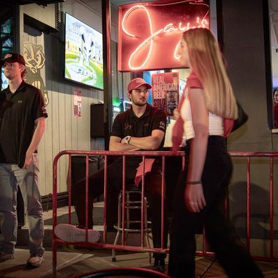 People at the entrance.