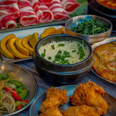 Food served on the table.