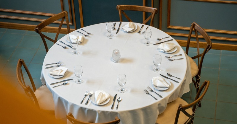 Round table, diner setting, view from above