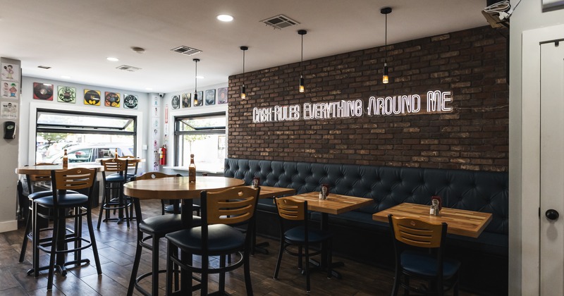 Interior, diner area, tables and chairs, booths