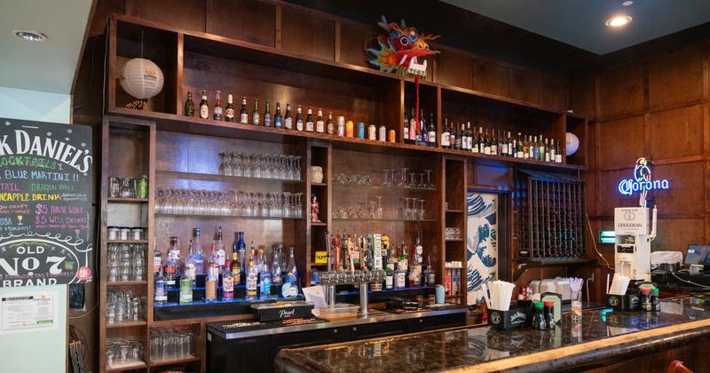 Bar, chairs, drink rack