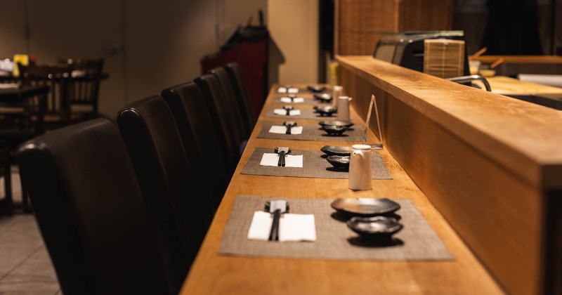 Inside, long table ready for guests