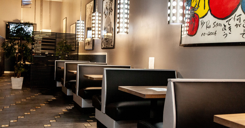 Interior, restaurant booth seating area