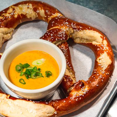 Large pretzel and beer cheese dip