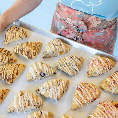 A tray of assorted scones.