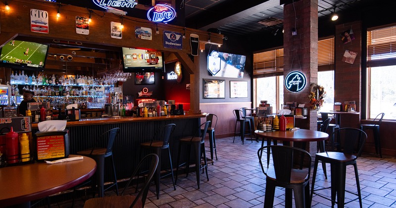 Interior, bar and seating area