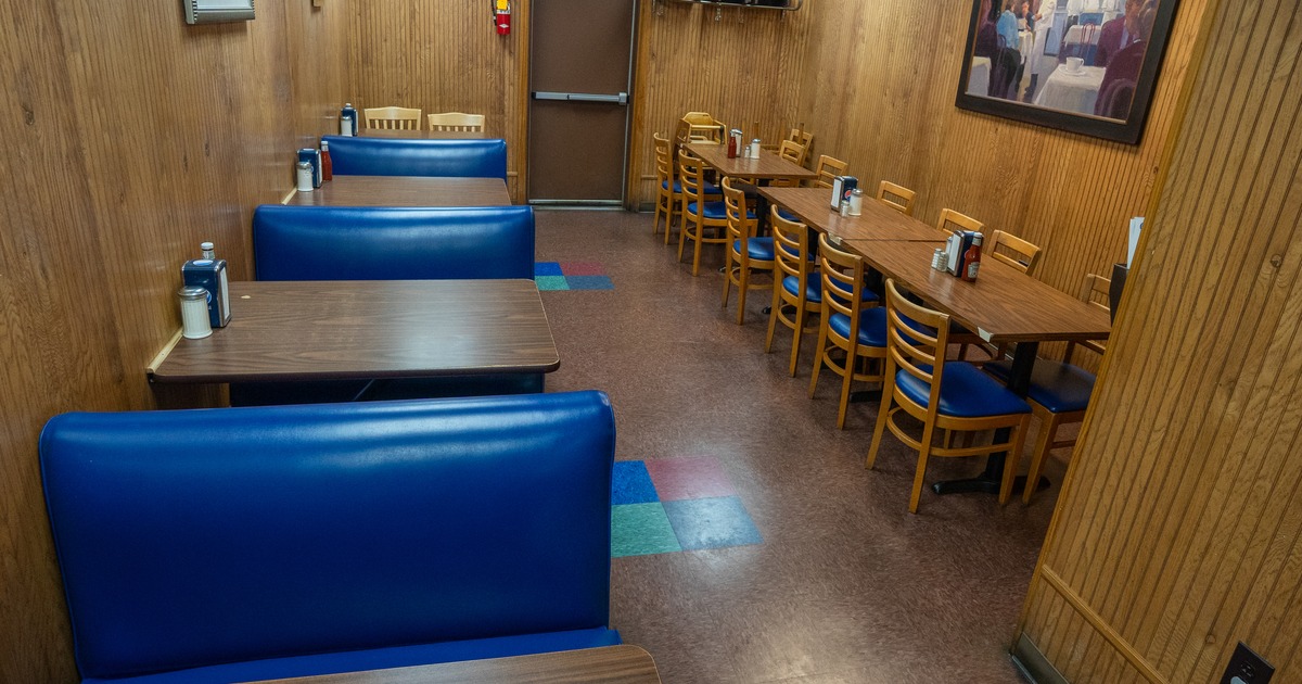 Diner area, wide view, booths, tables, chairs