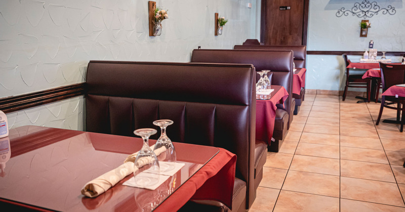 Interior. guest booths with tableware on tables