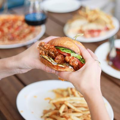 Customer eating a sandwich
