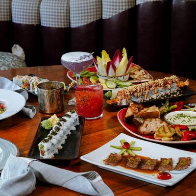 Assorted food and drinks