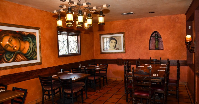 Interior dining area, paintings on the walls