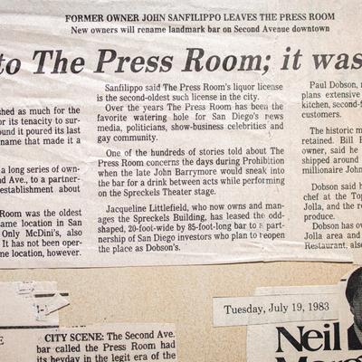 A newspaper snippet about the historic Press Room's ownership change