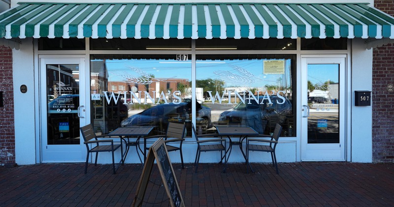 Exterior, seating area near entrance