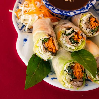 Served Summer Rolls, closeup.