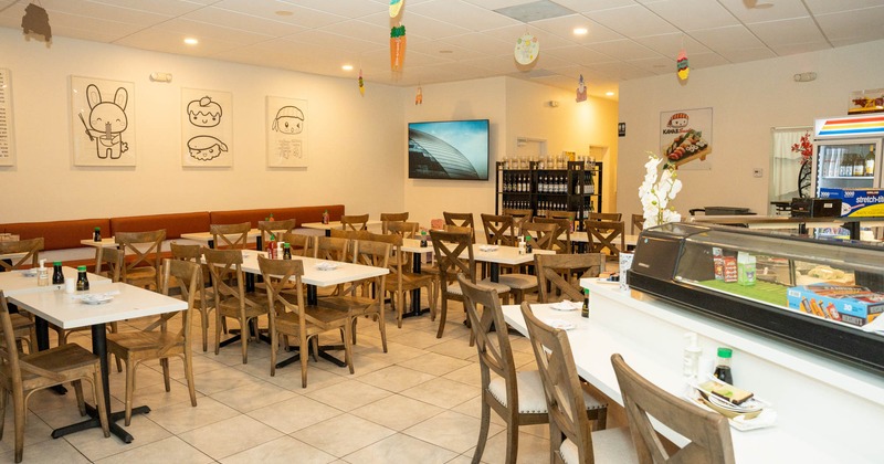 Interior, seating area with tables and chairs