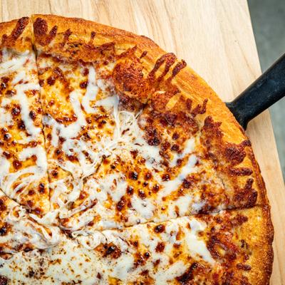 Cheese Pizza, top view.