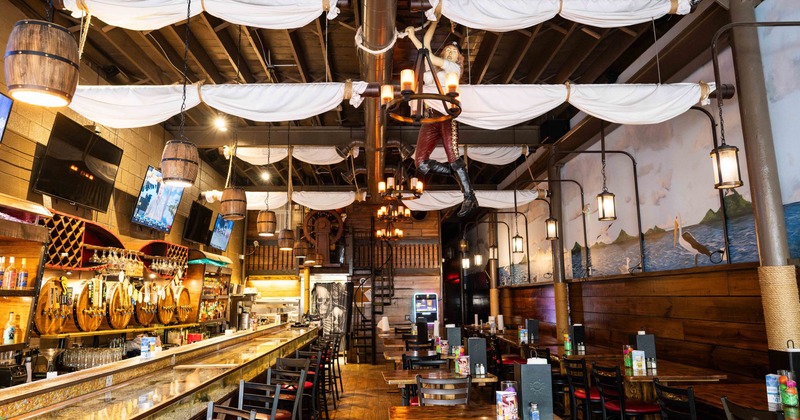 Seating area with pirate themed decorations