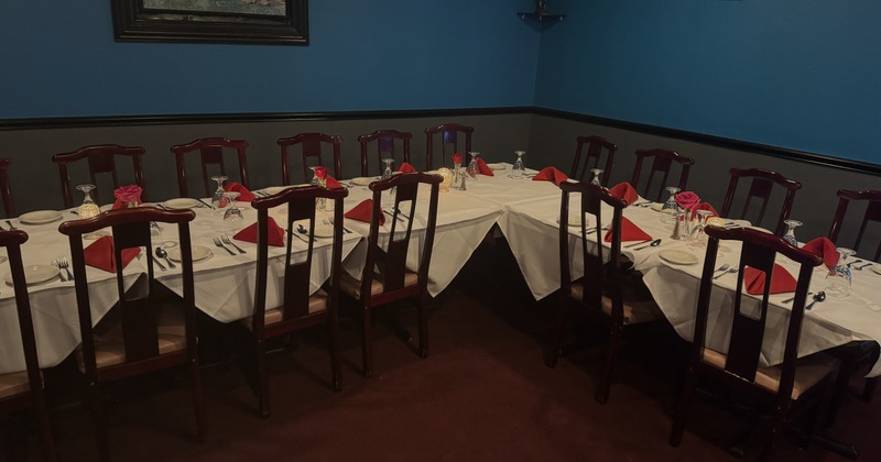 Interior, dining room with set tables