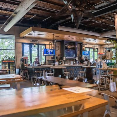 Spacious seating space, a bar