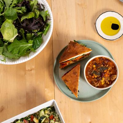 A top view of served food.