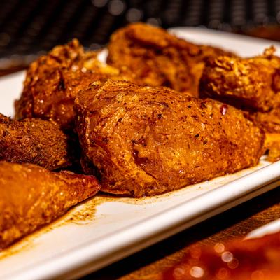 Vegan chicken wings, close-up.