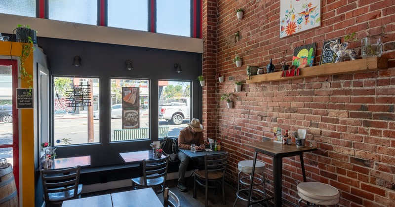 Interior, diner area, tables and chairs