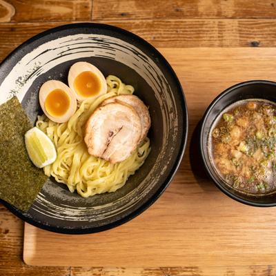 Tsukemen Ramen, with pork, noodles, eggs, and seaweed, soup served separately