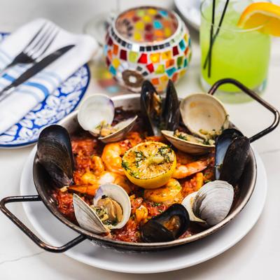 Seafood Paella served.