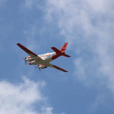 An airplane in the air.