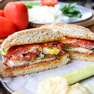 Vegetables and ham sandwich