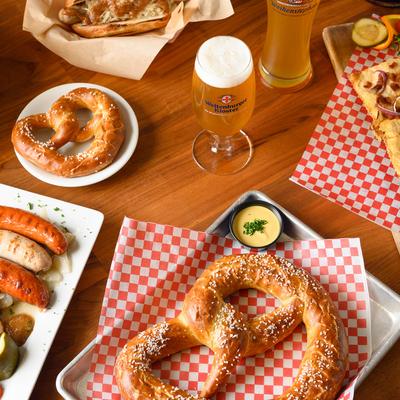 Assorted food and beer.