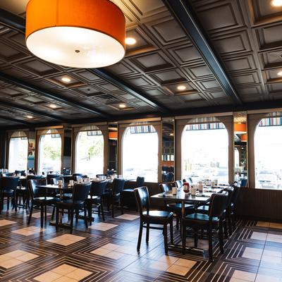 Interior, tables, chairs, windows, lighting